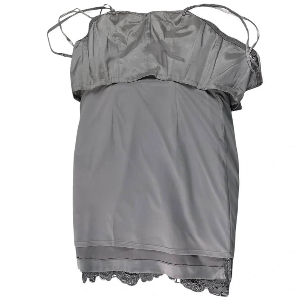 Adrianna Papell Gray Strapless Lace Lined Peplum Dress Size 4 Romantic Feminine